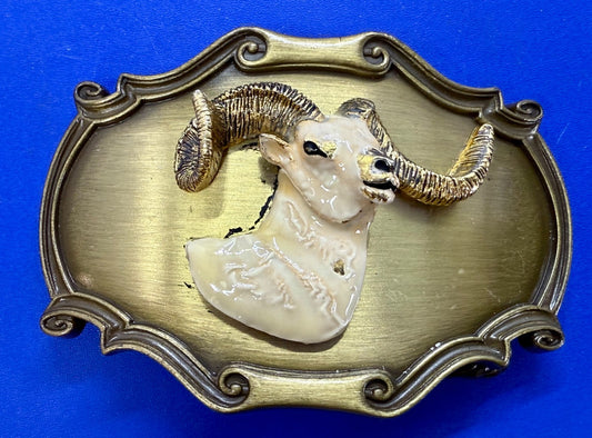3D Big Horn Sheep Ram Head Mountain Goat Vintage 1978 Rain-Tree Belt Buckle