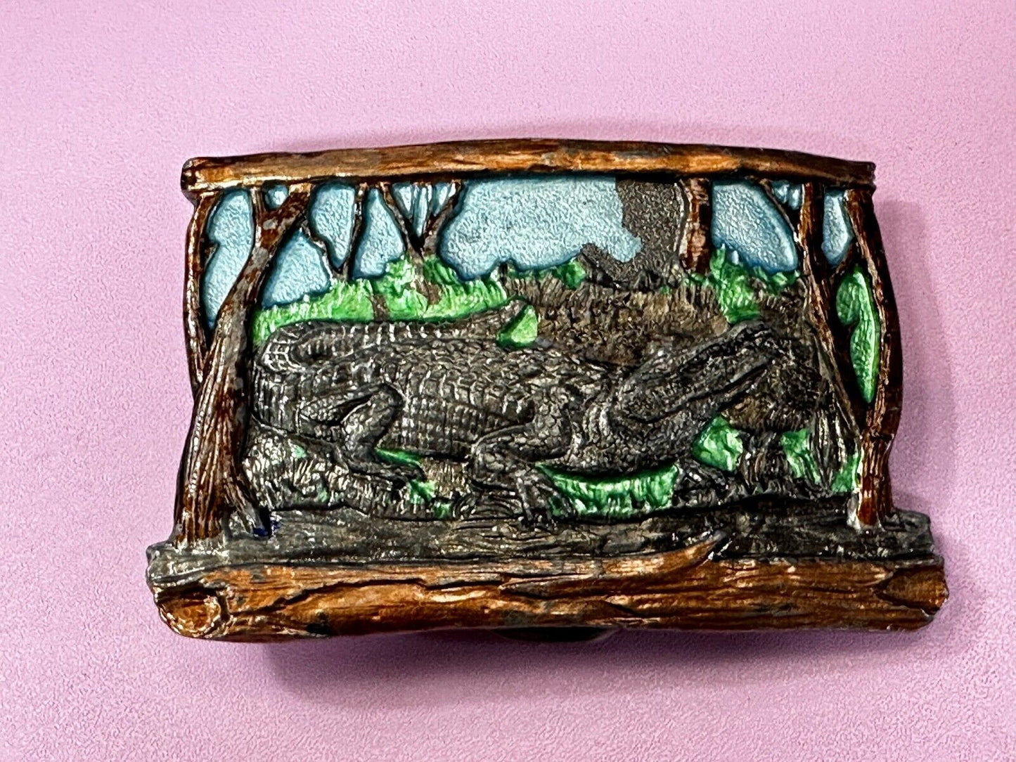 Alligator Crocodile Reptile Wildlife VTG 1988 Belt Buckle The Great American Co.