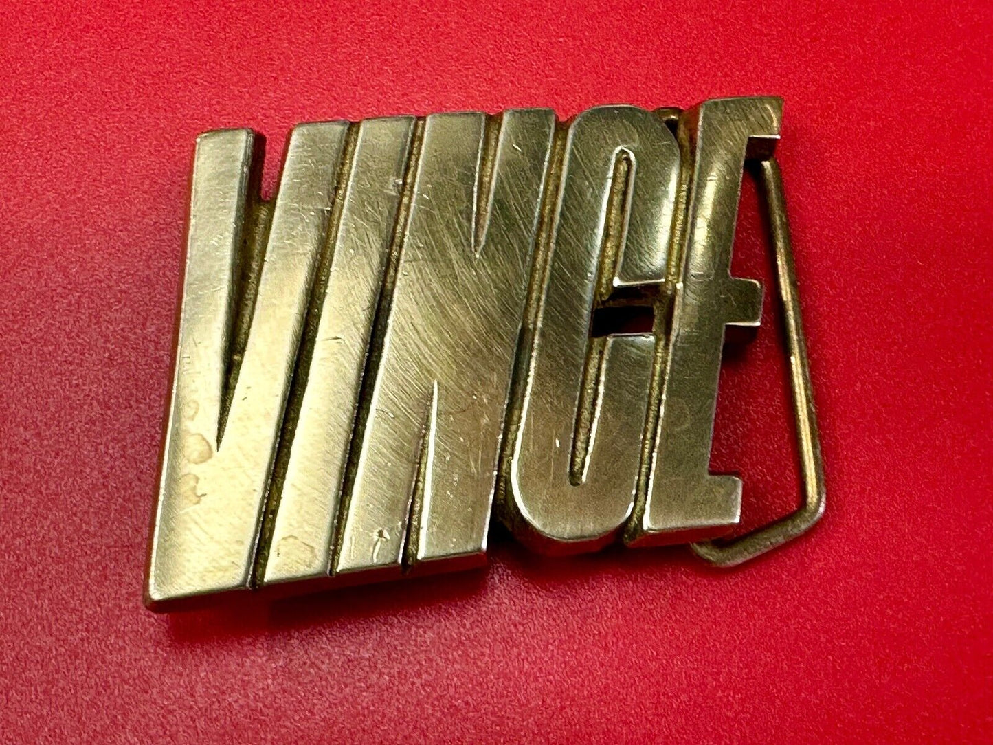 VINCE  custom name cutout block letter solid brass belt buckle by Baron Buckles