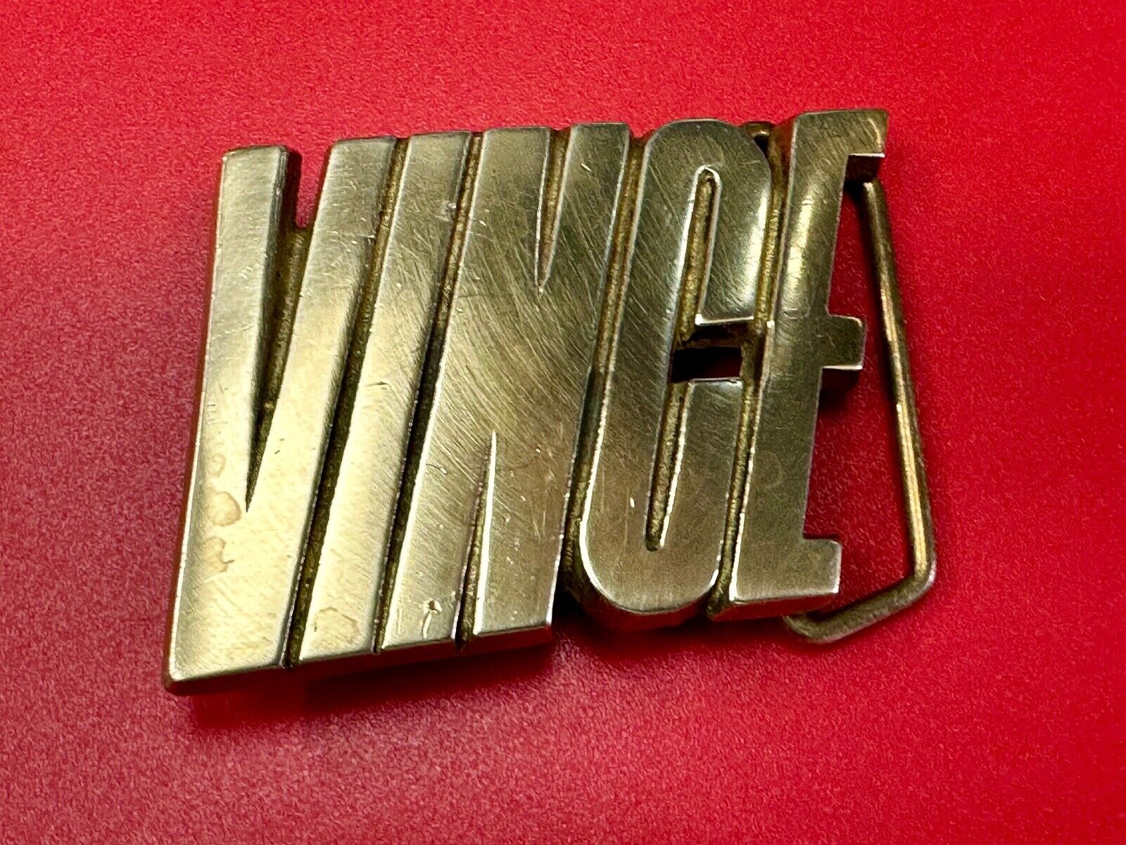 VINCE  custom name cutout block letter solid brass belt buckle by Baron Buckles