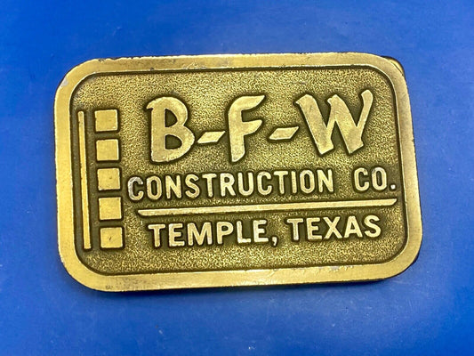 Temple Texas TX  B-F-W Construction Company Advertising promo belt buckle 