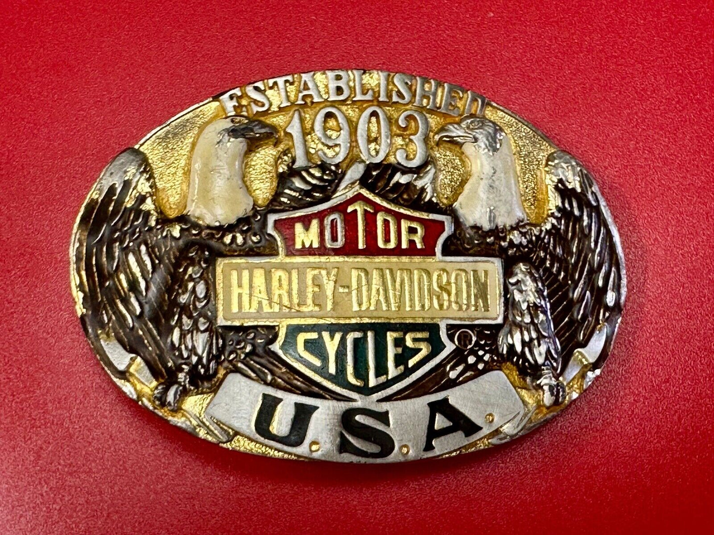 Twin Eagles Harley Davidson Motorcycles 1903 - Vintage 70's Raintree belt buckle