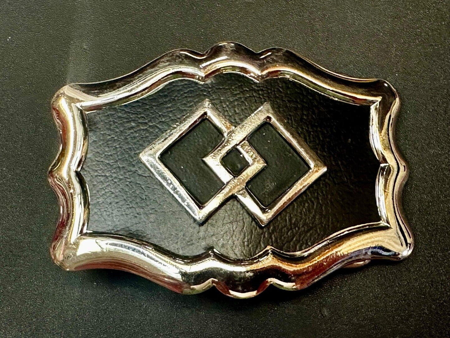 Black & silver diamond Shaped Cowboy Ranch pattern western framed Belt Buckle