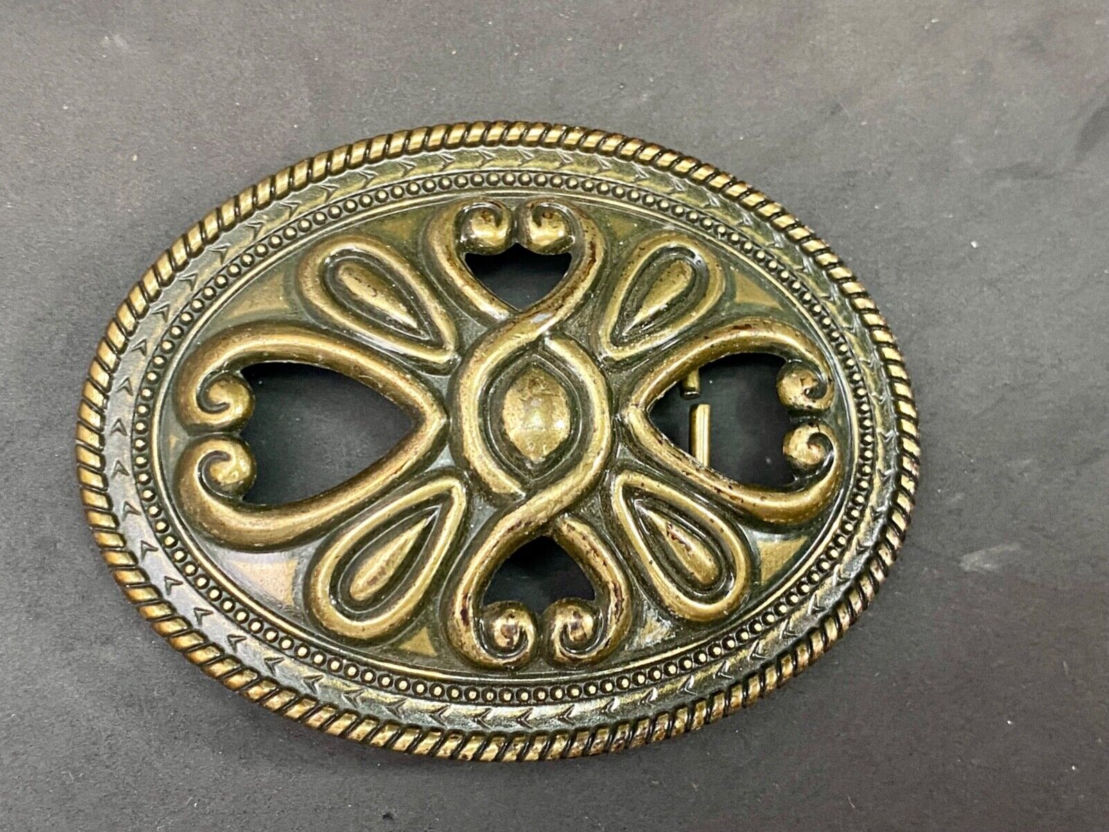 Vintage cutout HEART theme western outlined NOS belt buckle