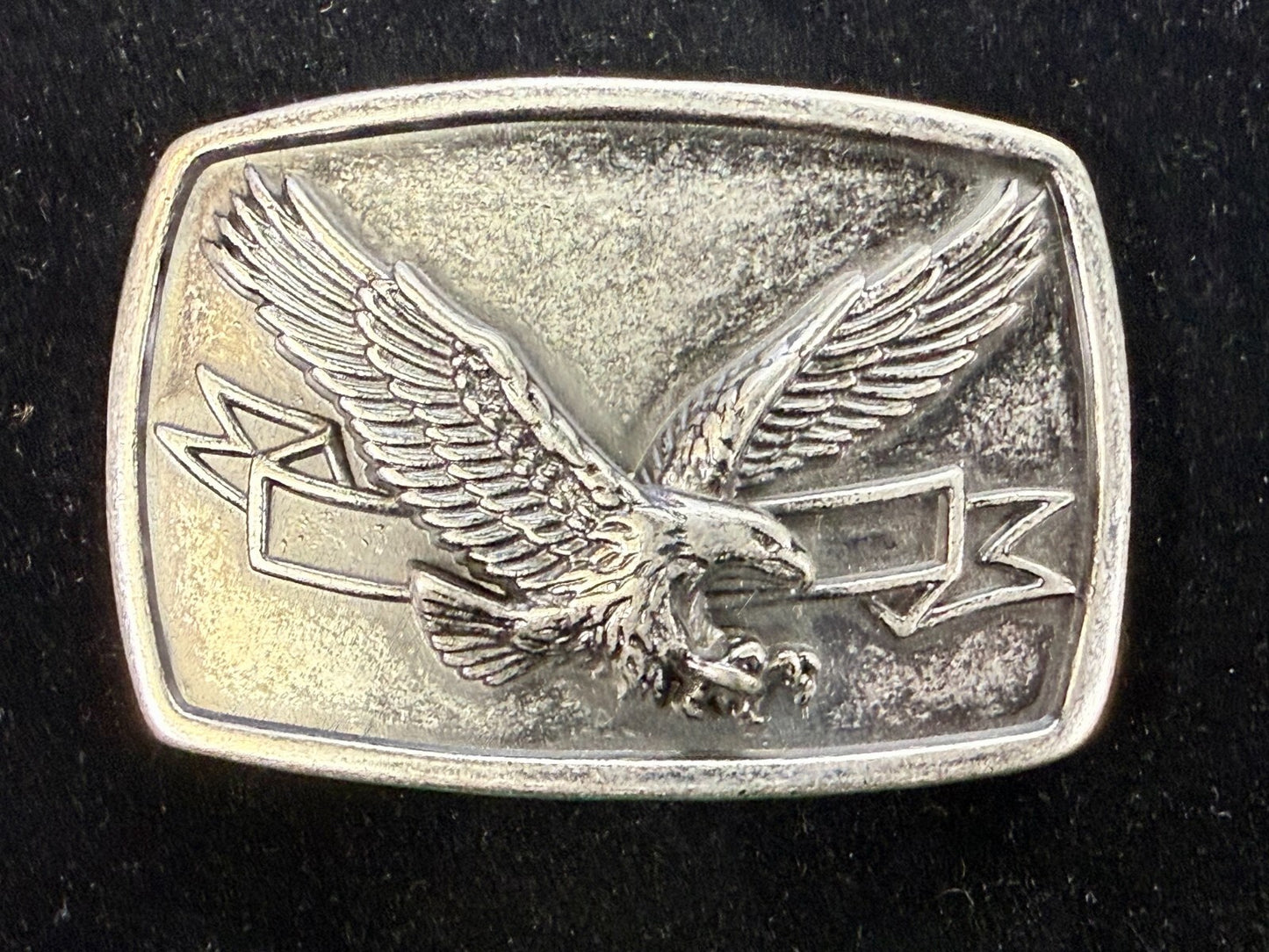 American Bald Eagle Flying Diving With Award Ribbon Vintage Belt Buckle