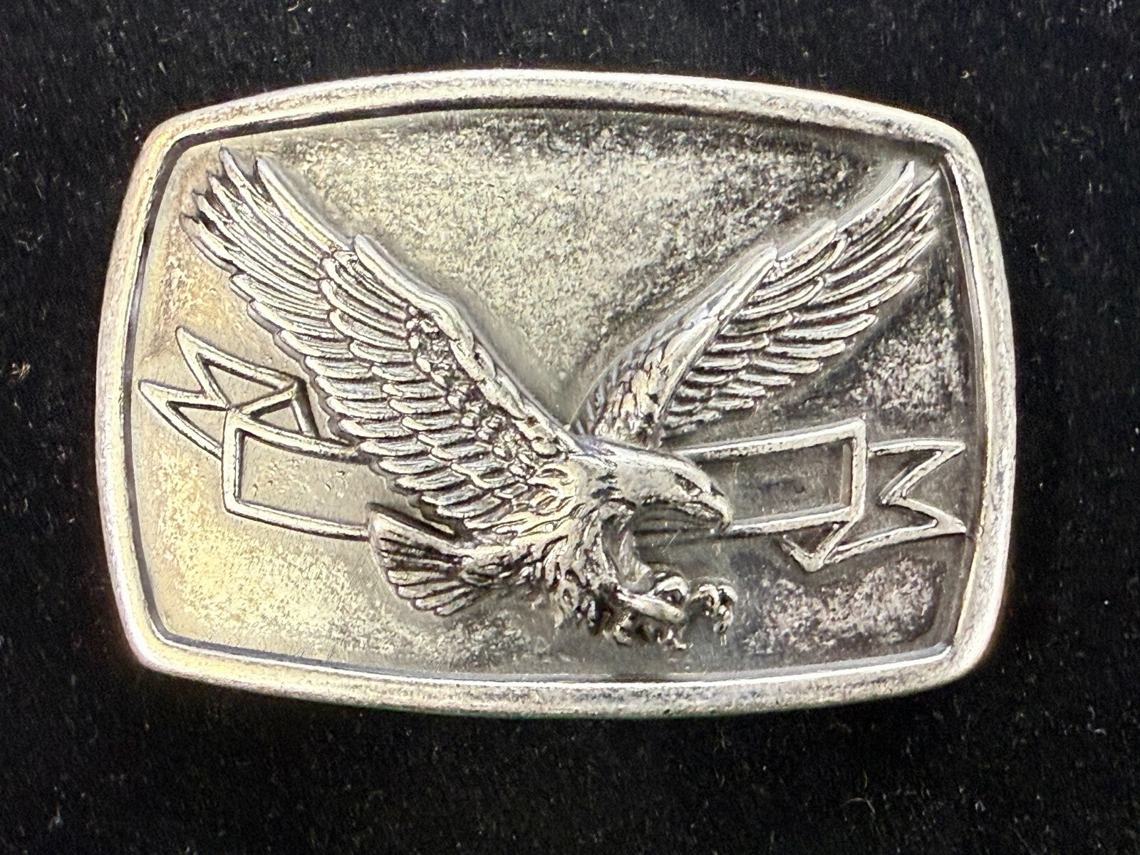 American Bald Eagle Flying Diving With Award Ribbon Vintage Belt Buckle