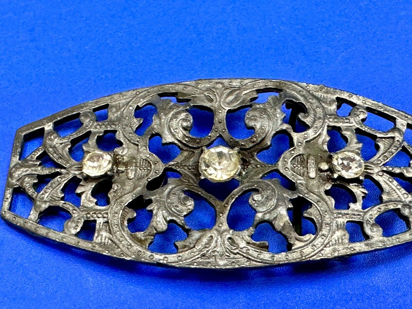 antique three rhinestone's on skeleton belt buckle