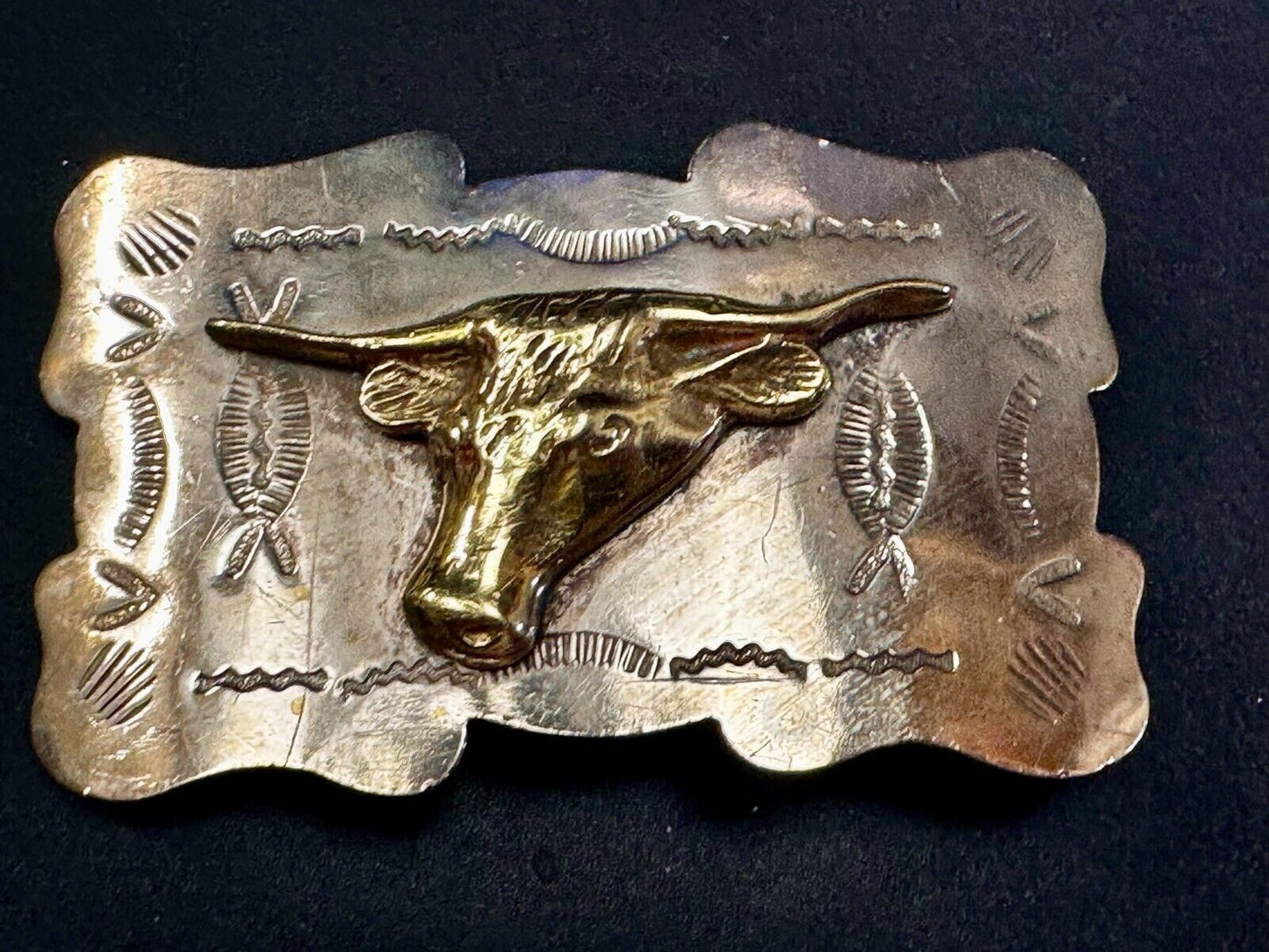 Unique Texas Longhorn Steer Bull Vintage Two Tone Rodeo Cowboy Belt Buckle