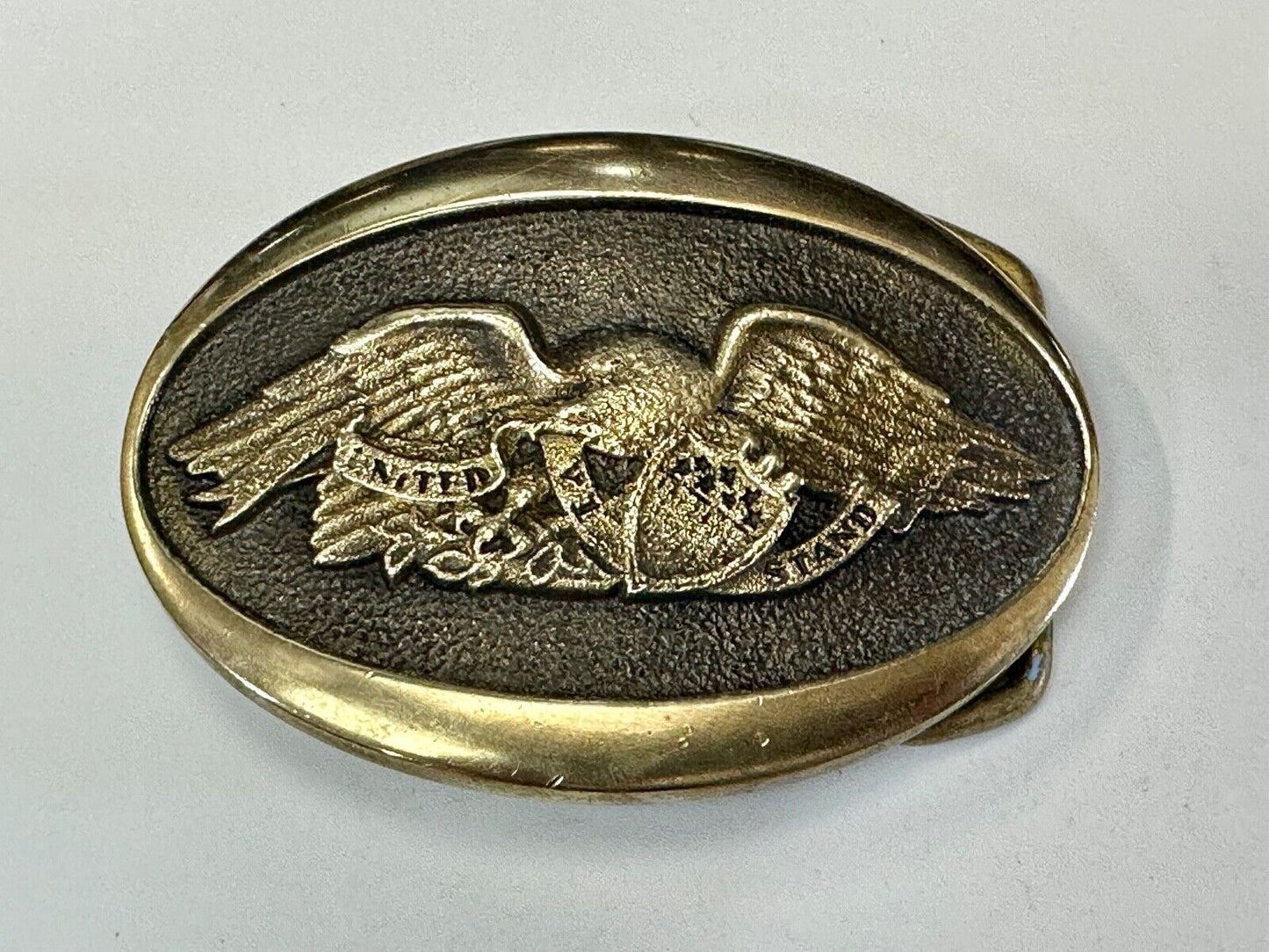 United We Stand Patriotic America USA pride - vintage Heritage Mint belt buckle
