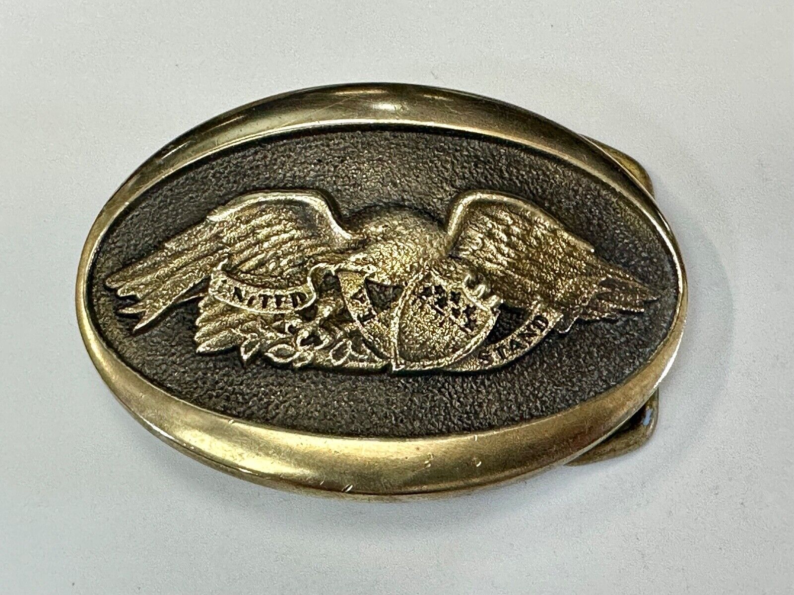 United We Stand Patriotic America USA pride - vintage Heritage Mint belt buckle