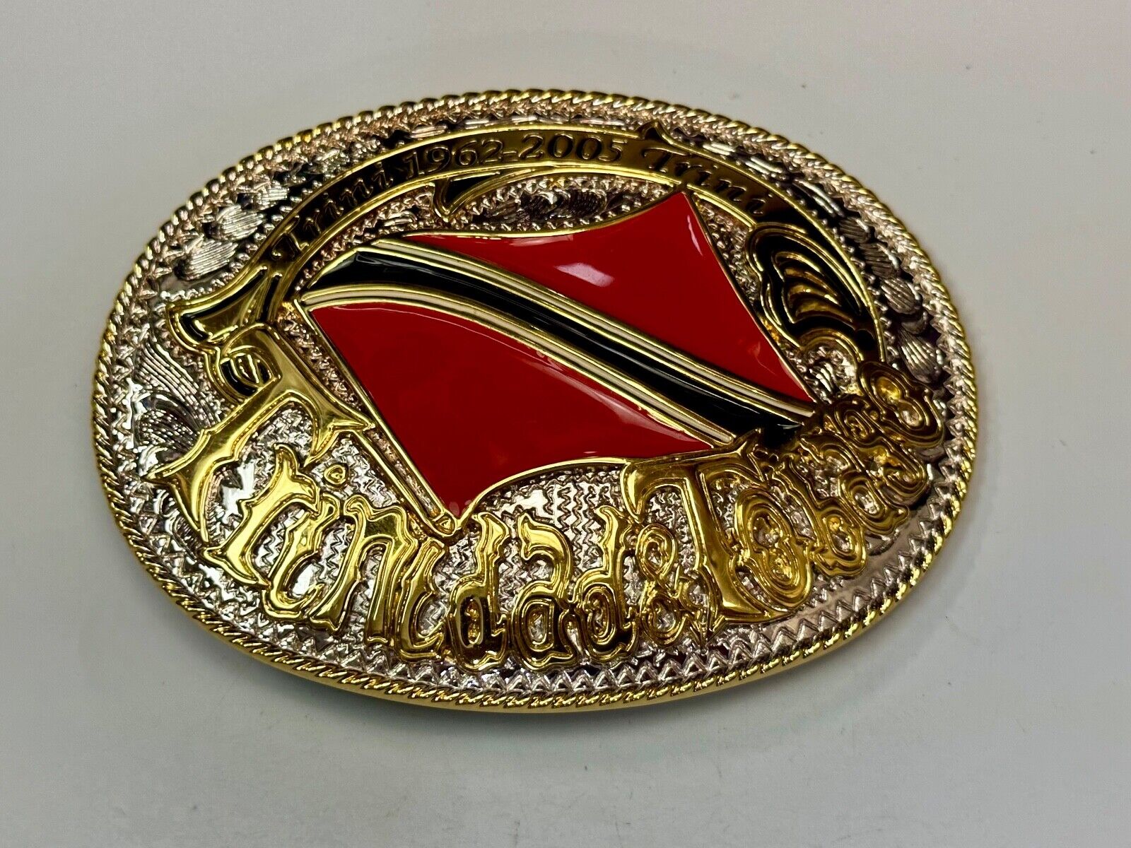 Trinidad & Tobago Flag Caribbean Country Gold Silver Red Patriotic Belt Buckle