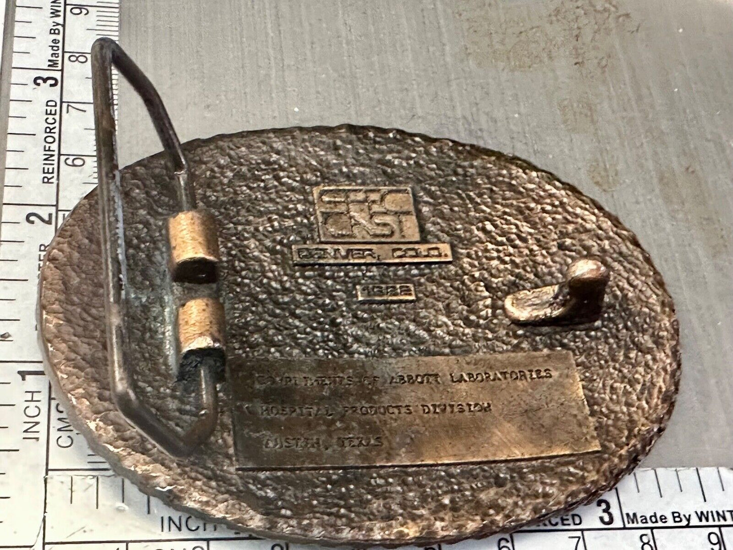 Abbott Laboratories Austin Texas Hospital Products Division 1980's belt buckle