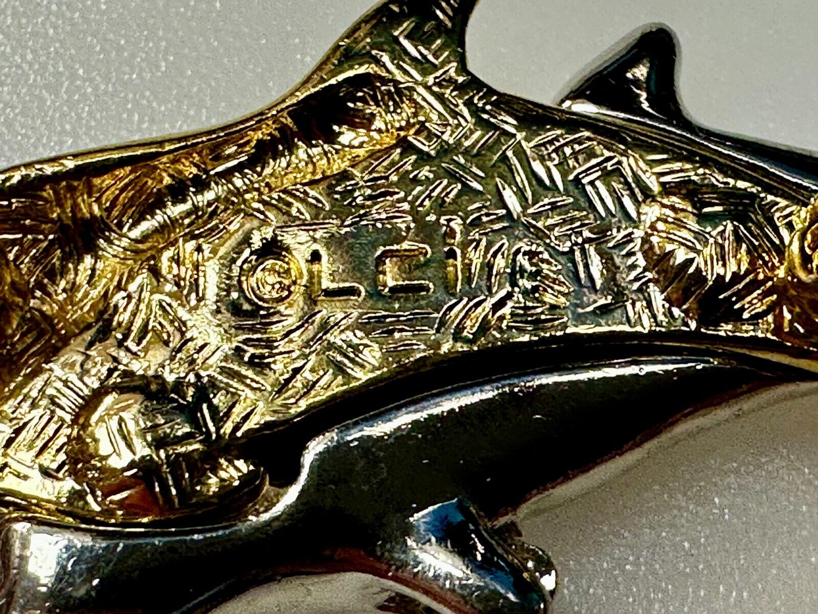 Two Dolphins Silver & Gold Tone Vintage Brooch Pin Signed Liz Claiborne
