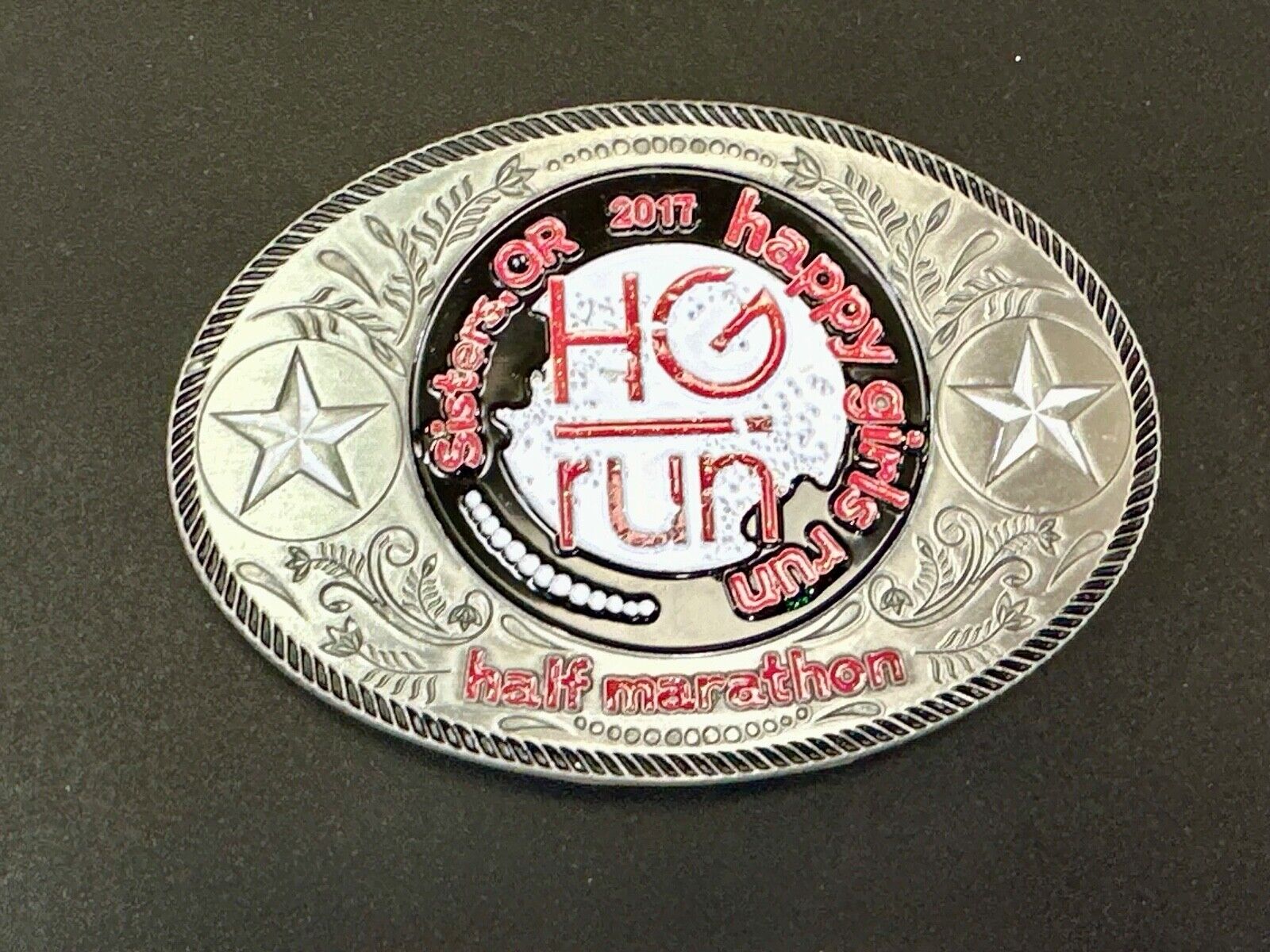 2020 Half Marathon award Happy Girls Sisters Run HG emblem belt buckle