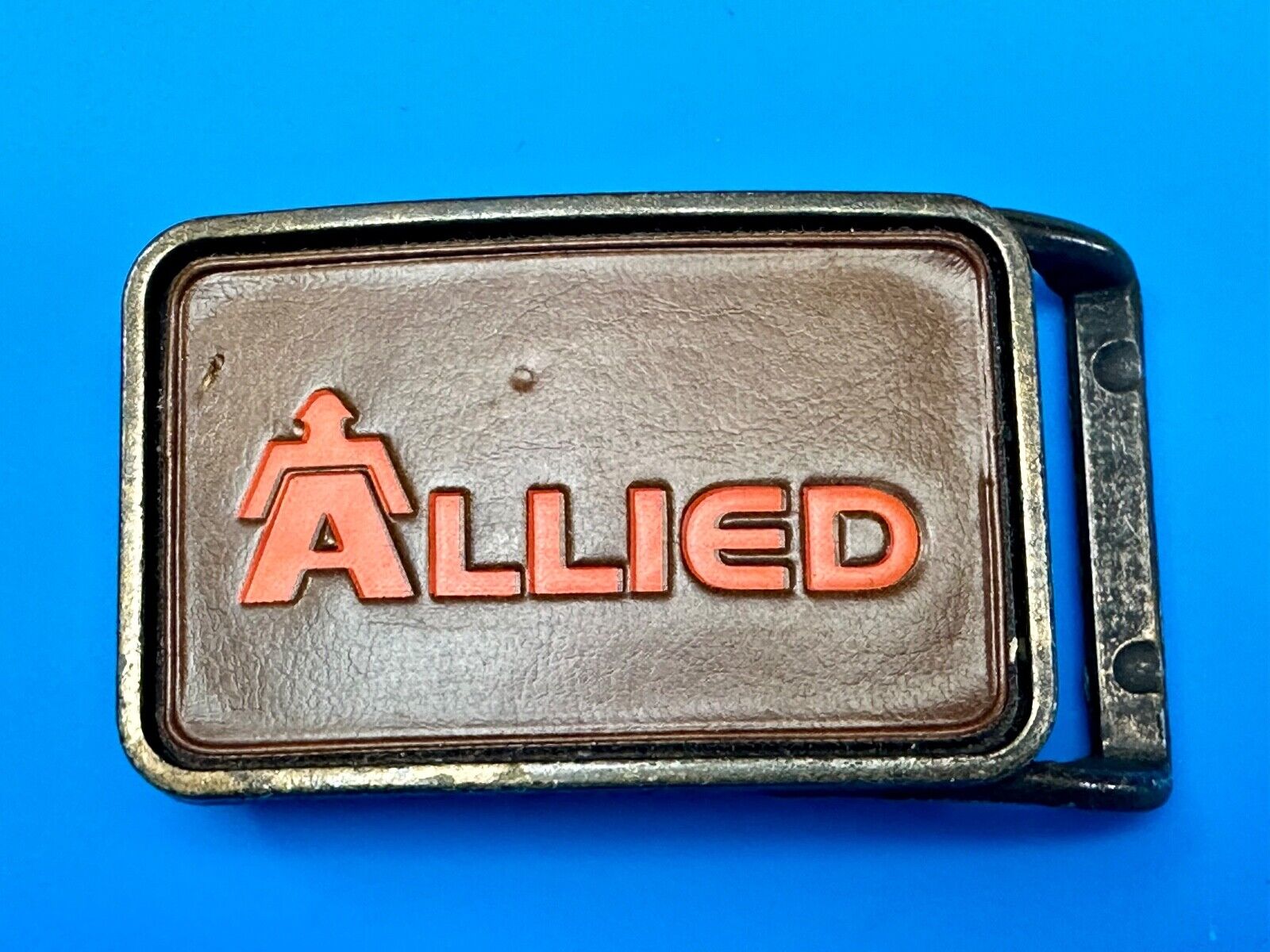 70's Allied Trucking Transportation Vintage leather Belt Buckle orange lettering