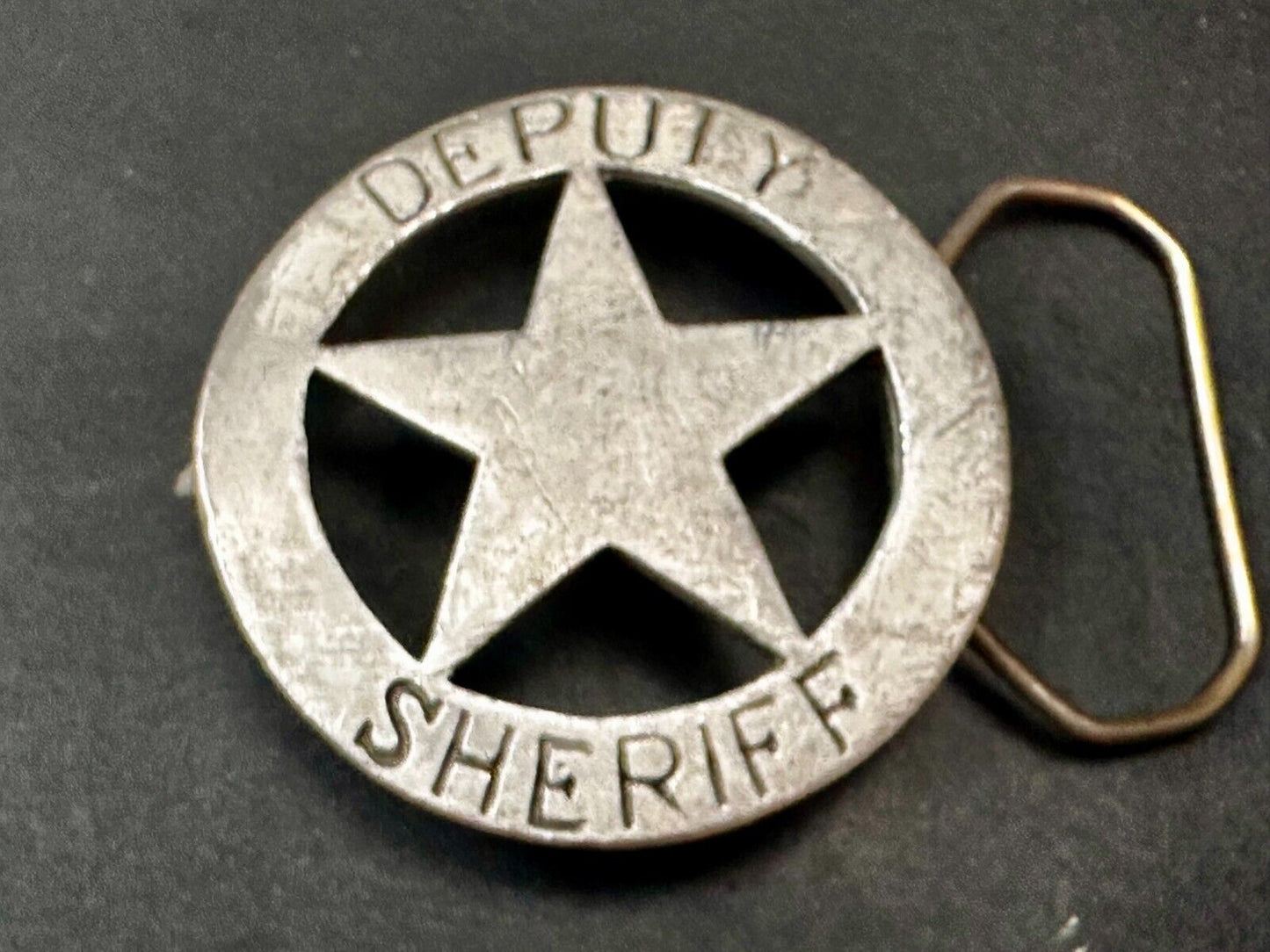 Vintage Deputy Sheriff Badge Cut Out Figural silver tone Belt Buckle