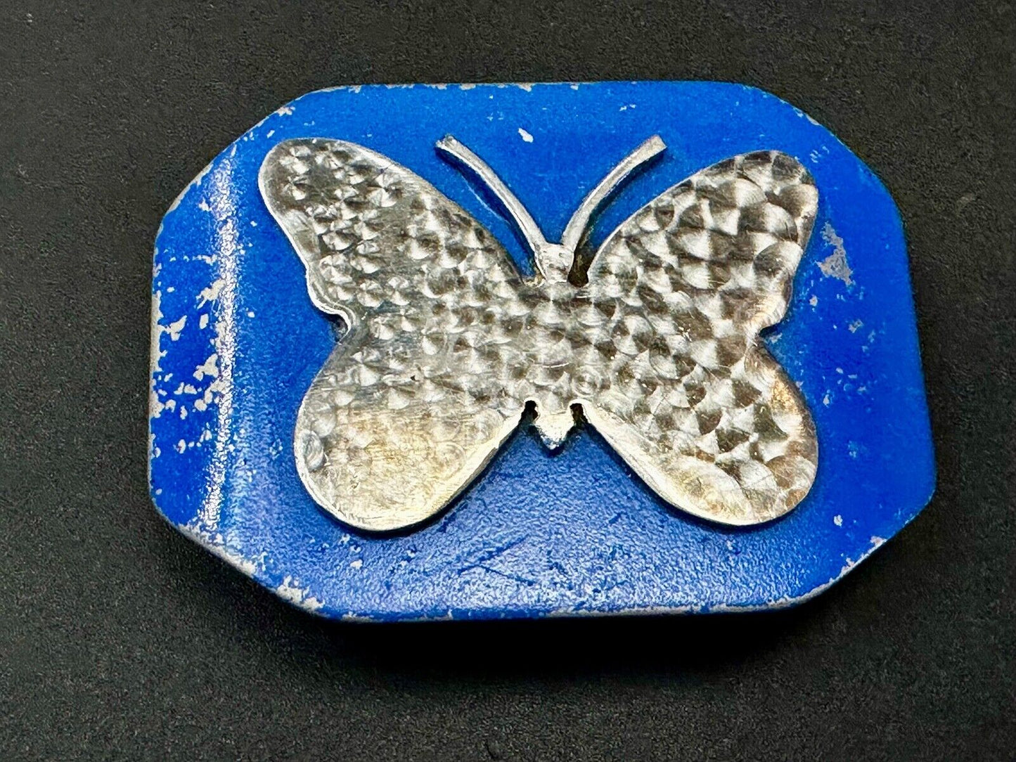 Unique Artisan Butterfly blue and silver tone raised Belt Buckle