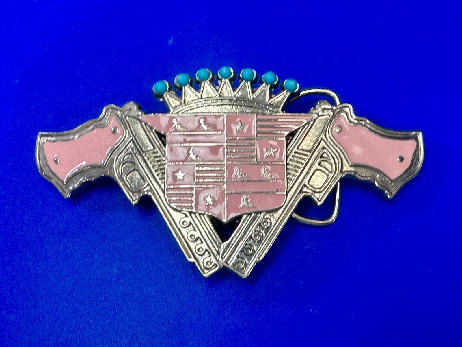 90's Pink Guns Cadillac Crown Blue crown tips LARGE cutout Belt Buckle 187 Inc