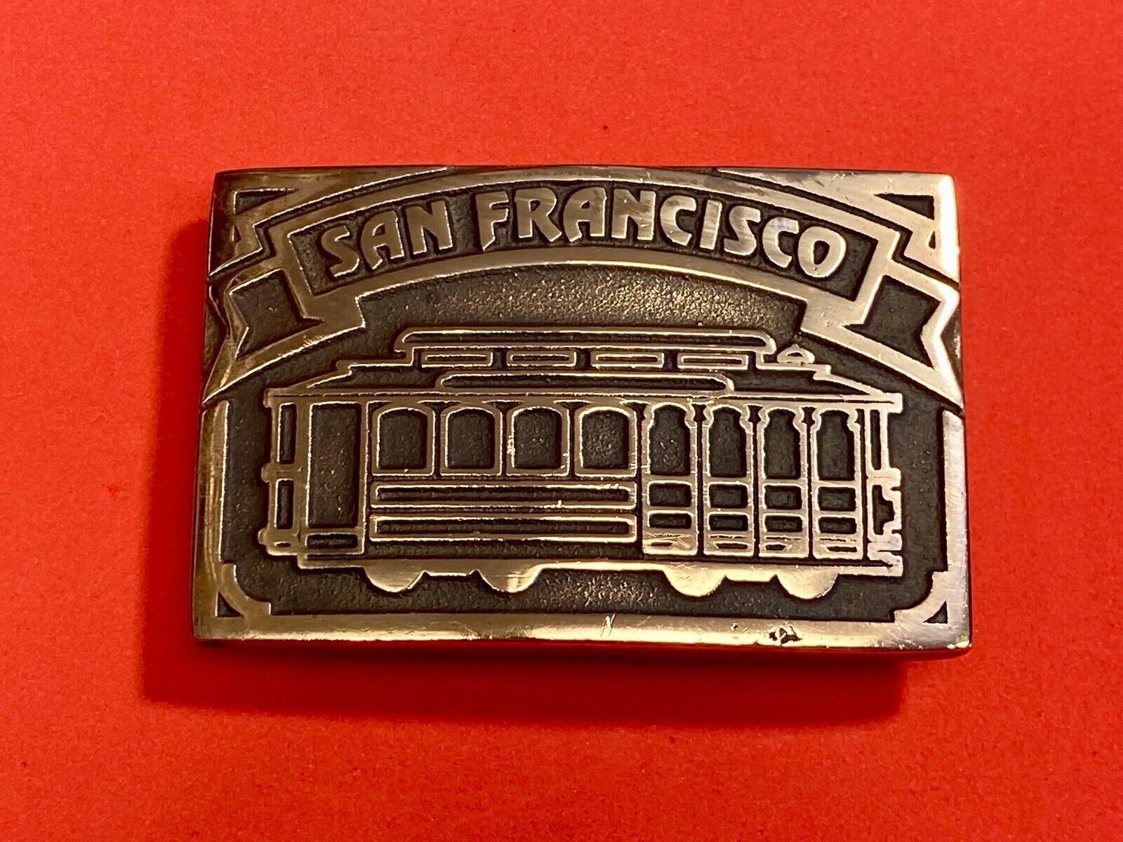 The  San Francisco  Cable Car - Vintage Brass Heavy Belt Buckle Stamped Ub