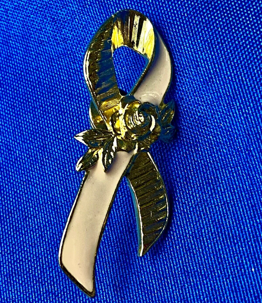 Avon Rose Ribbon Breast Cancer Light Pink Enamel Gold Tone Lapel Tie Brooch Pin