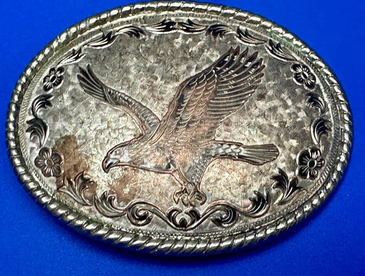 Vintage Etched Patriotic American Eagle Mixed Metal Belt Buckle "W" USA 80s