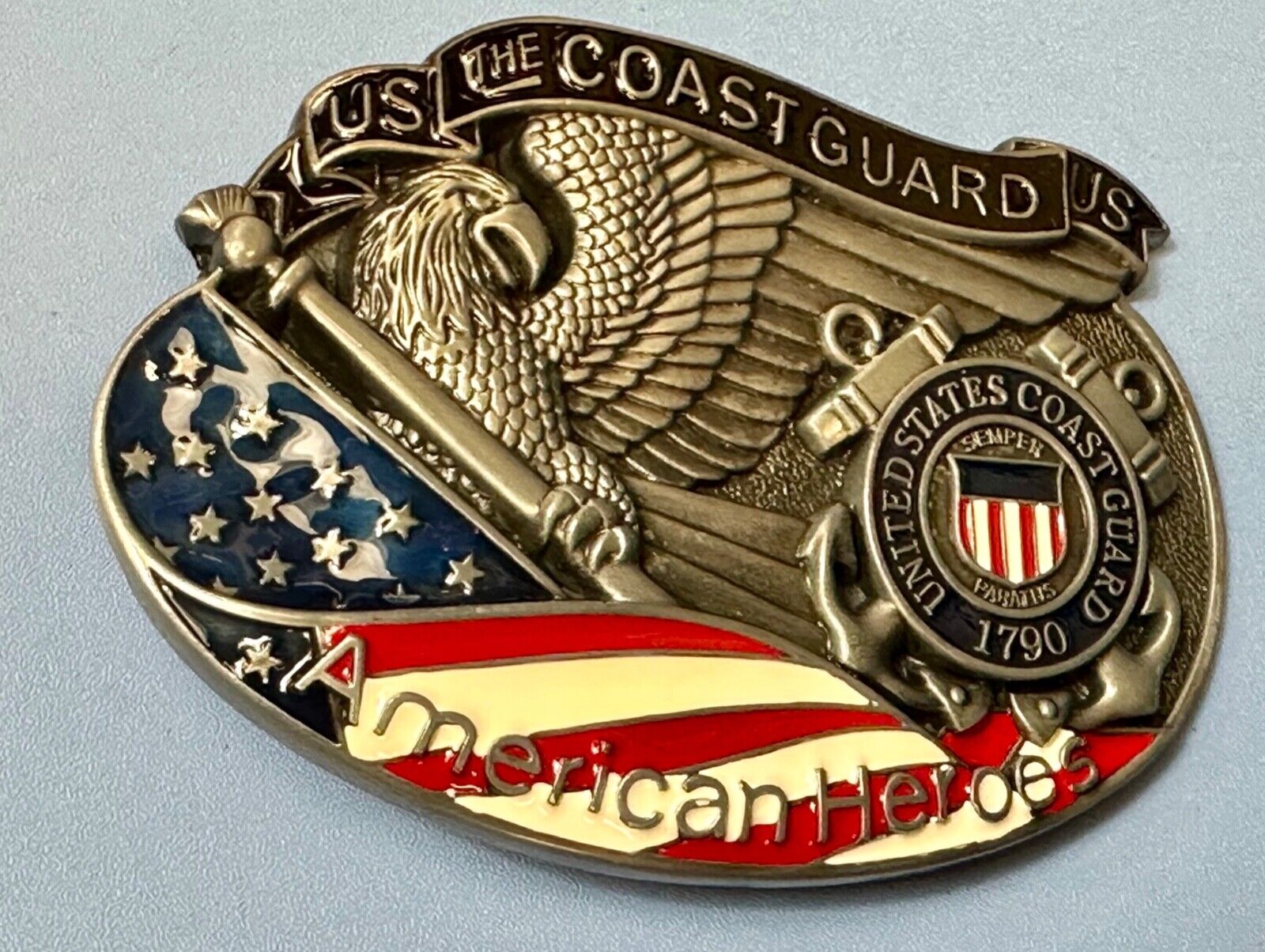 US Coast Guard America's Heroes - since 1790 Patriotic United States belt buckle