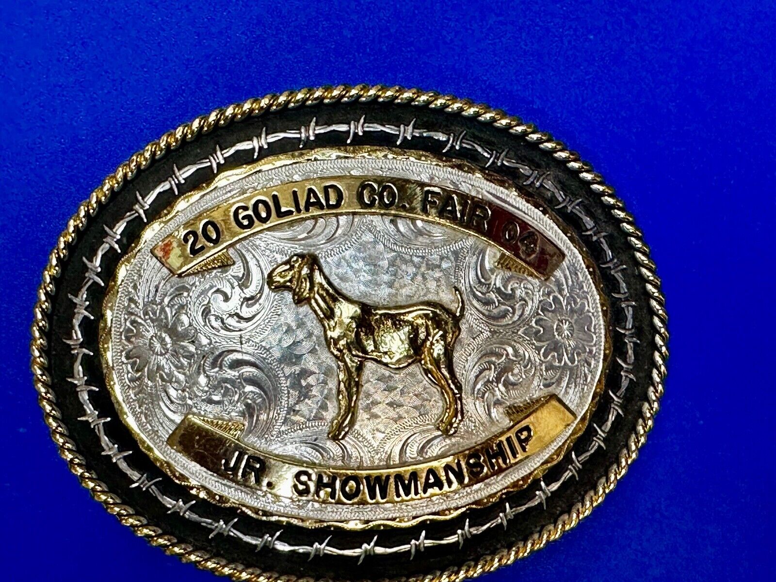 04 Goliad Co Fair Jr Showmanship Trophy Montana Silversmiths Numbed Belt Buckle