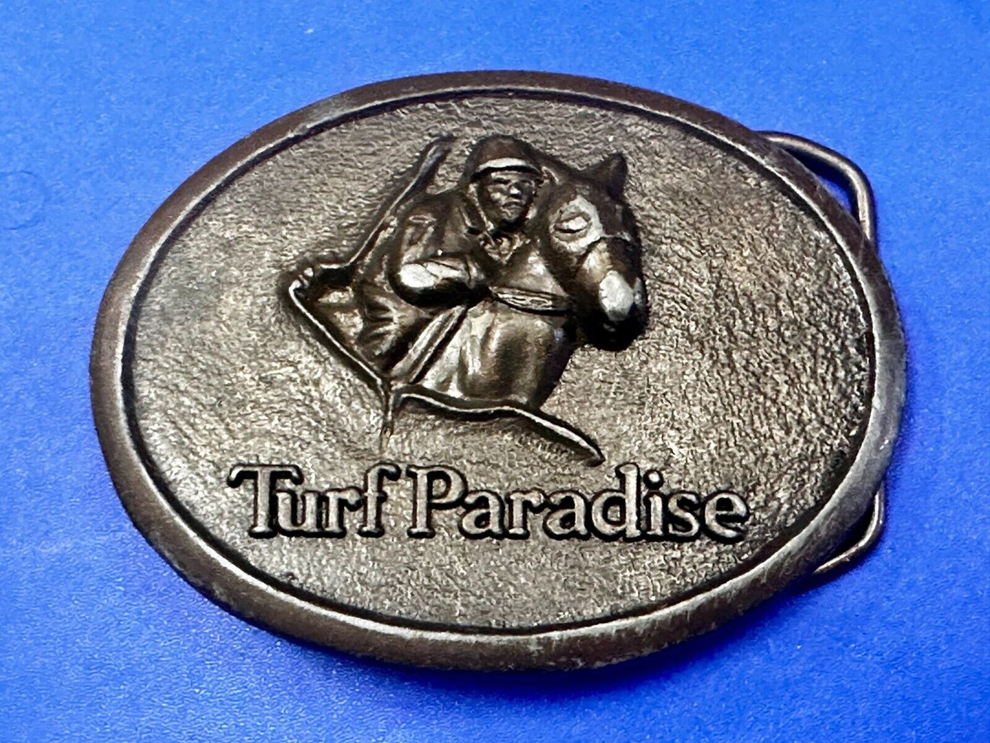 Turf Paradise Horse Racetrack Jockey Horse Racing Advertisement Belt Buckle