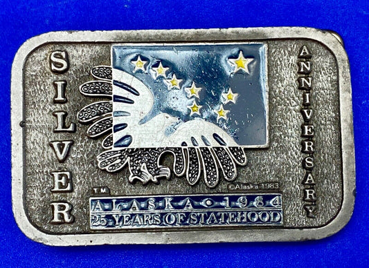 The great state of Alaska - Silver 25 year Anniversary belt buckle by Frontier