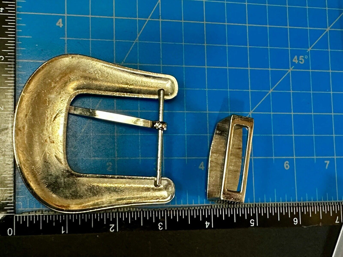 Two Piece Ranger Silver Tone Rhinestone Covered Belt Buckle Set  - with Keeper