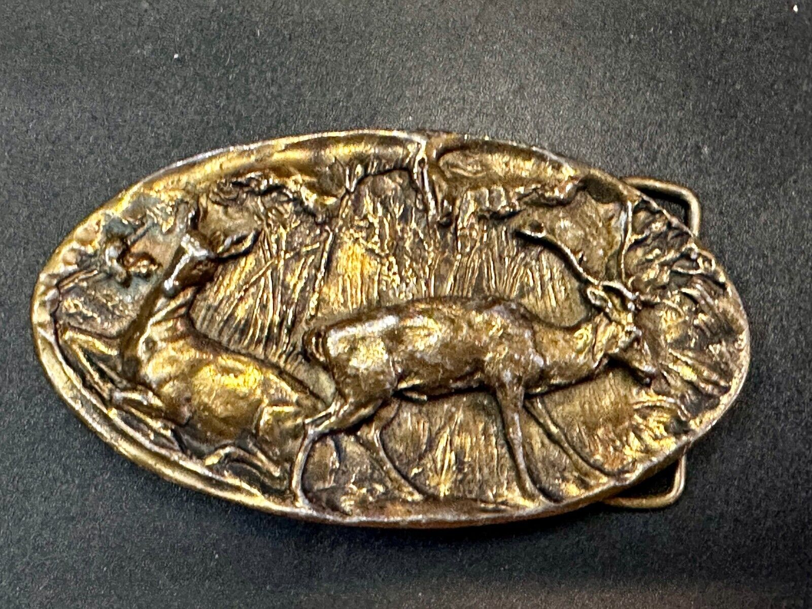 Vintage Deer in nature 1976 Adezy wide oval belt buckle