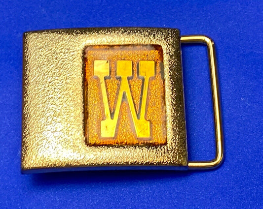 Vintage Lee Belt Buckle Monogrammed W Initial Letter Goldtone NY USA 1970s