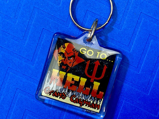 Vintage GO TO HELL Grand Cayman Devil Travel Souvenir Keychain - Key Ring Chain