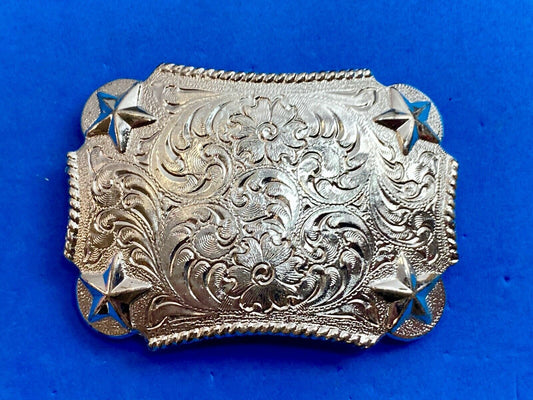 Vantage Taiwan made western rectangular belt buckle with flower star swirl