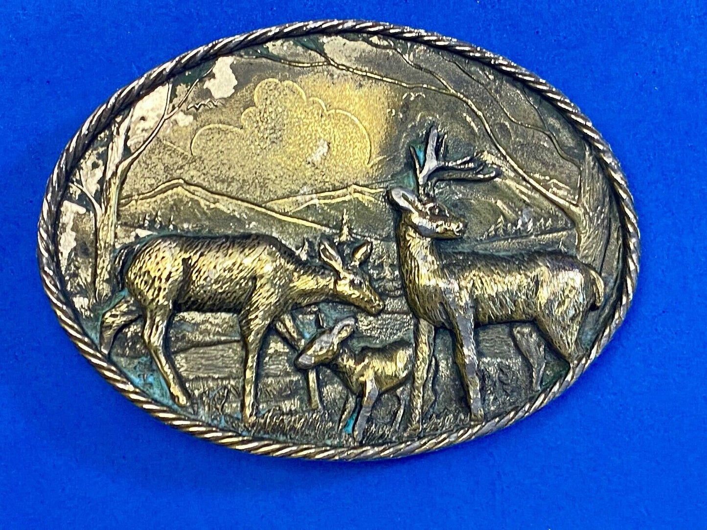 1980 Buck Or Deer In Nature With Large Antlers Great American Belt Buckle Co.