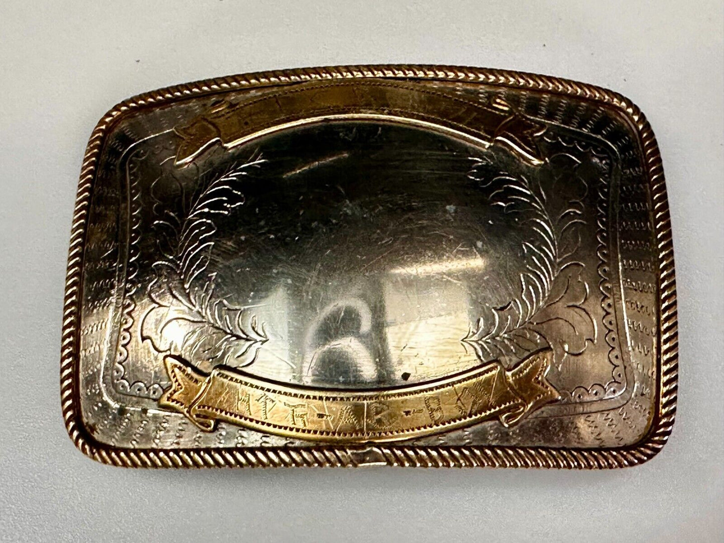 Vintage  E.C Pena Blank Ribbon Engraved Award Trophy Nickel Silver Belt Buckle
