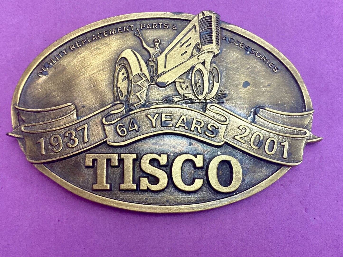 64 years - Tisco Tractor Implement Supply Spec Cast Farming Belt Buckle 