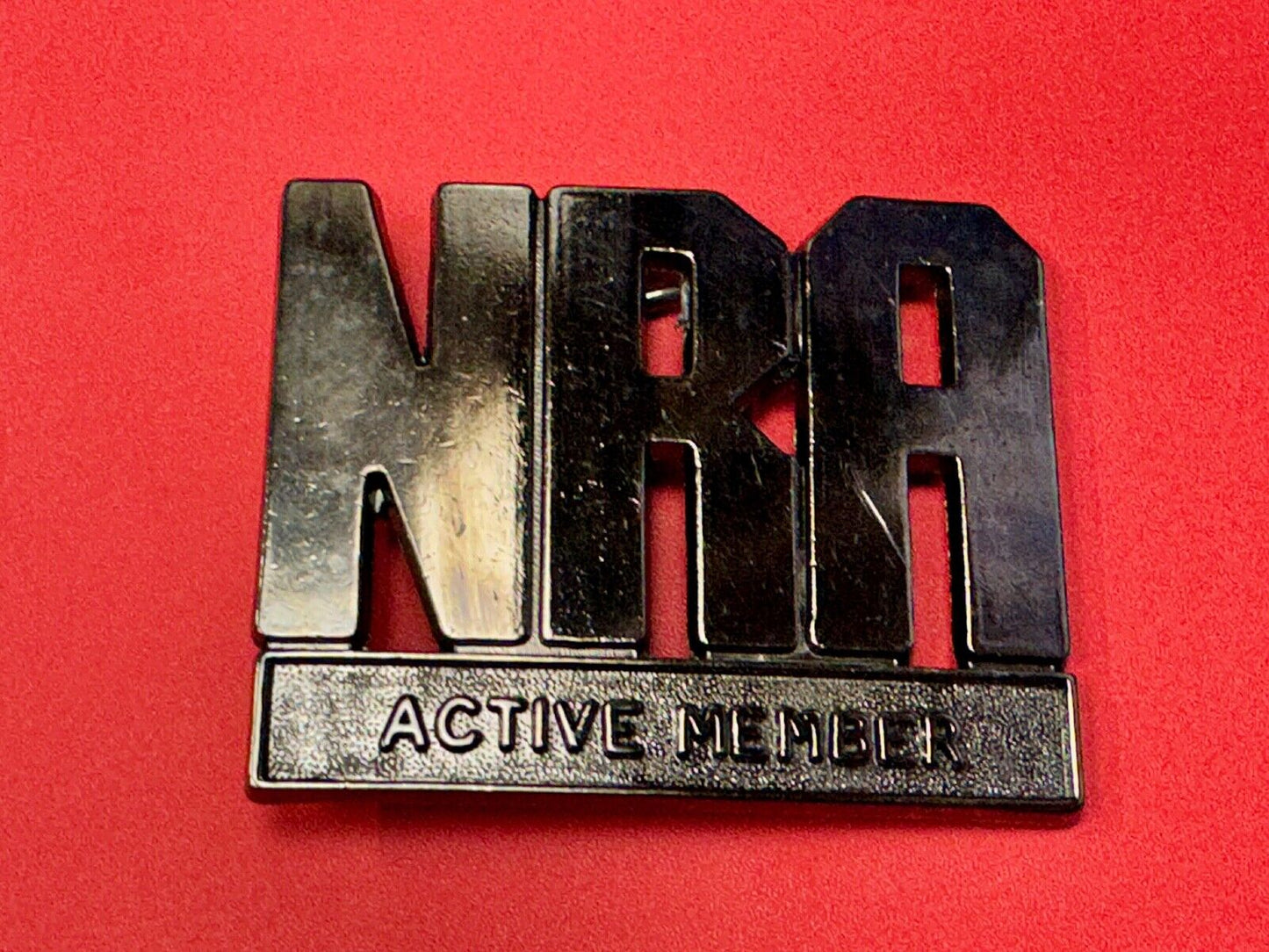 Vintage 1980's NRA Active Member Black Belt Buckle National Rifle Association
