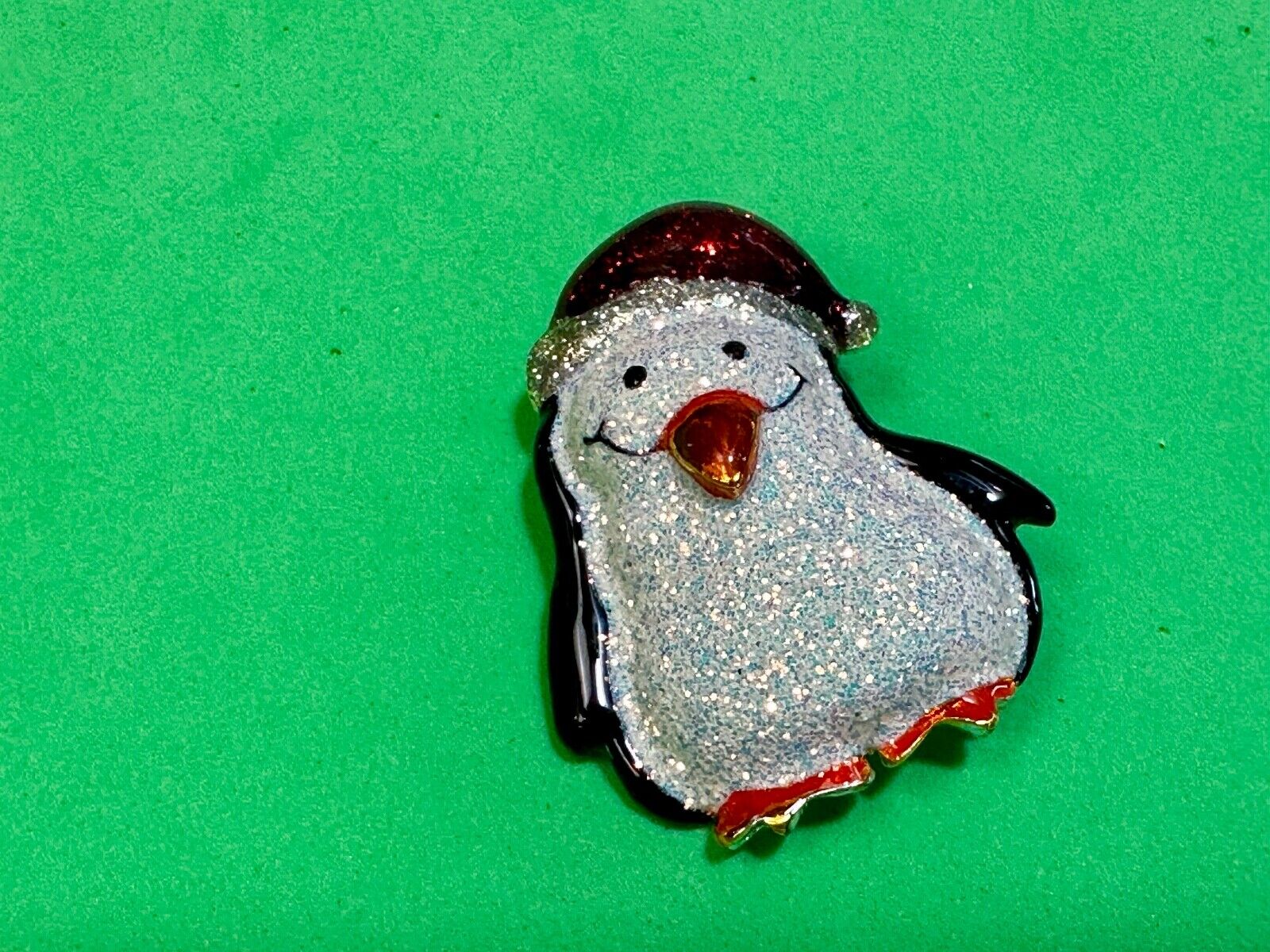Vintage Jolly Penguin Brooch Pin Christmas Holiday Santa Hat Sparkly Danecraft