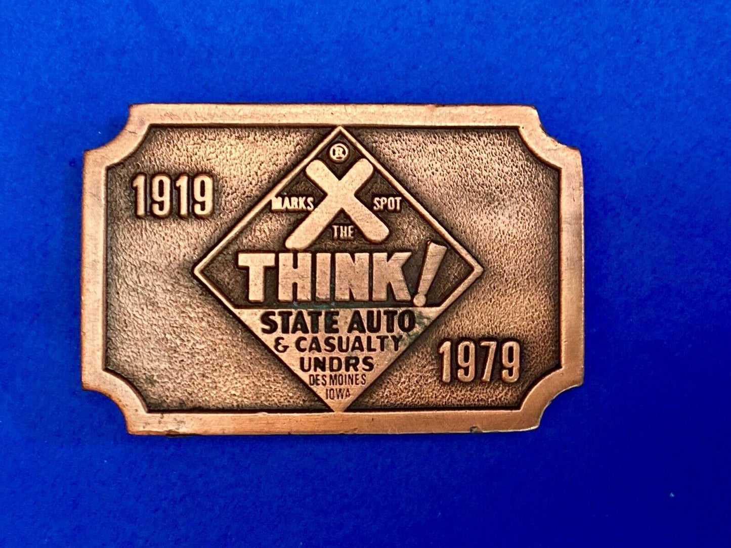 1979 State Auto & Casualty, Des Moines, Iowa Ia, "X Marks The Spot" Belt Buckle