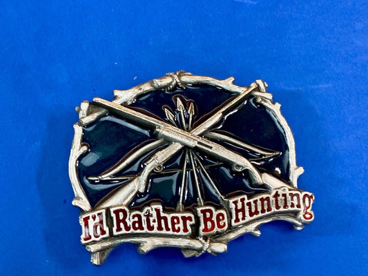 Vintage 1994 Id Rather Be Hunting Great American Belt Buckle - Crossed Shotguns