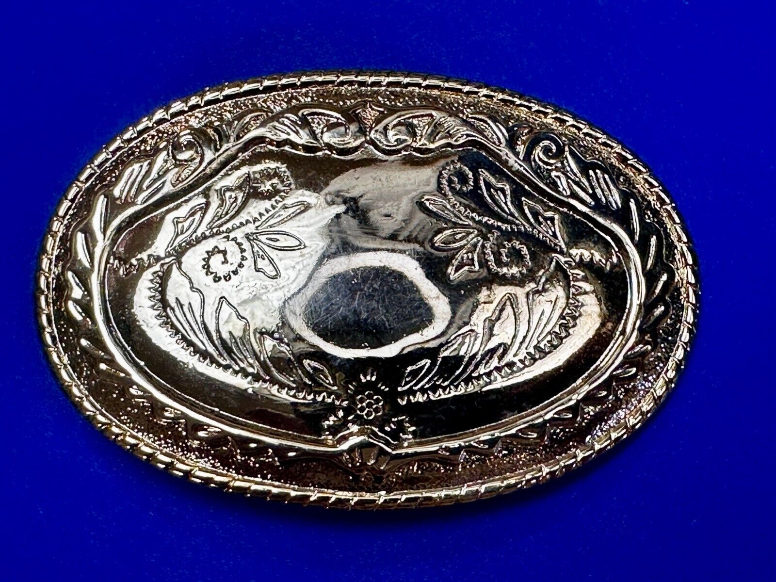 Vintage Flower Swirl Reflective Gold Tone Oval Replacement Belt Buckle