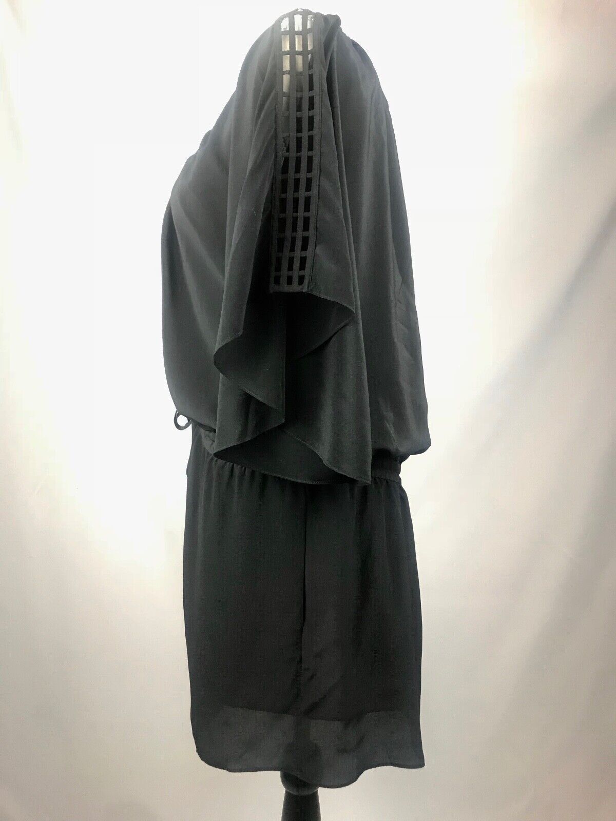 Anthropologie LEIFSDOTTIR Black Silk Dress Dolman Open Cage Sleeves Tie Waist 6