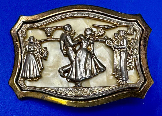 Antique Dancing Couple Formal Waltz Ballroom Gold Tone Western Belt Buckle