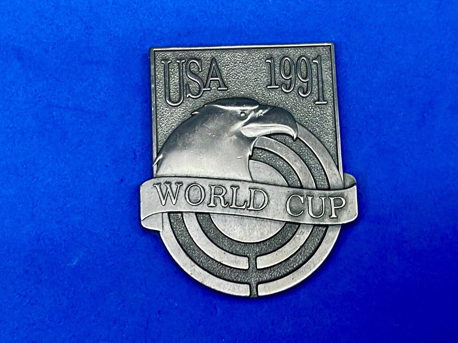 Usa 1991 World Cup Patriotic Eagle On Front, Silver/Pewter Colored Belt Buckle 