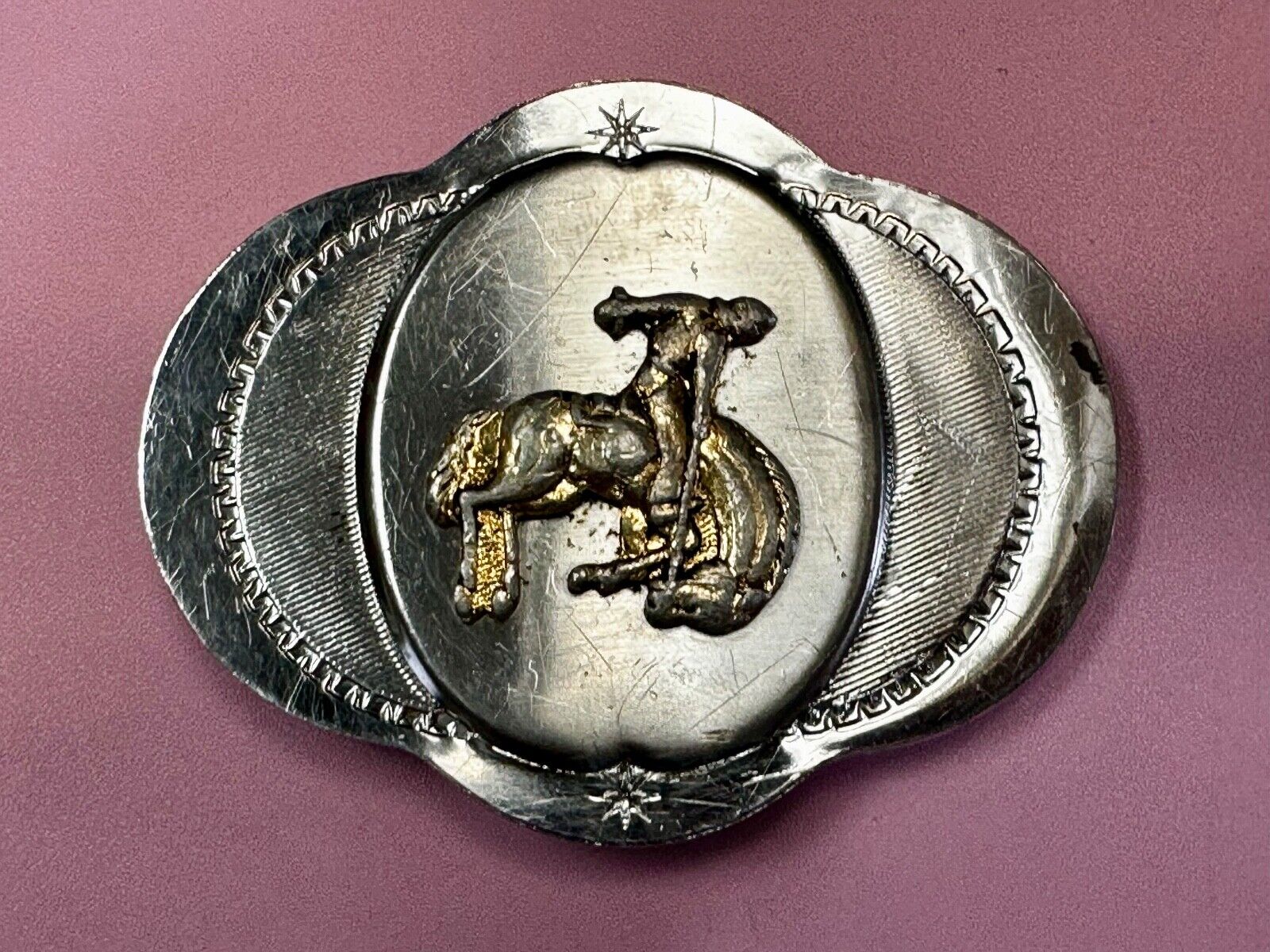 Vintage Cowboy Saddle Bronc western two tone belt buckle