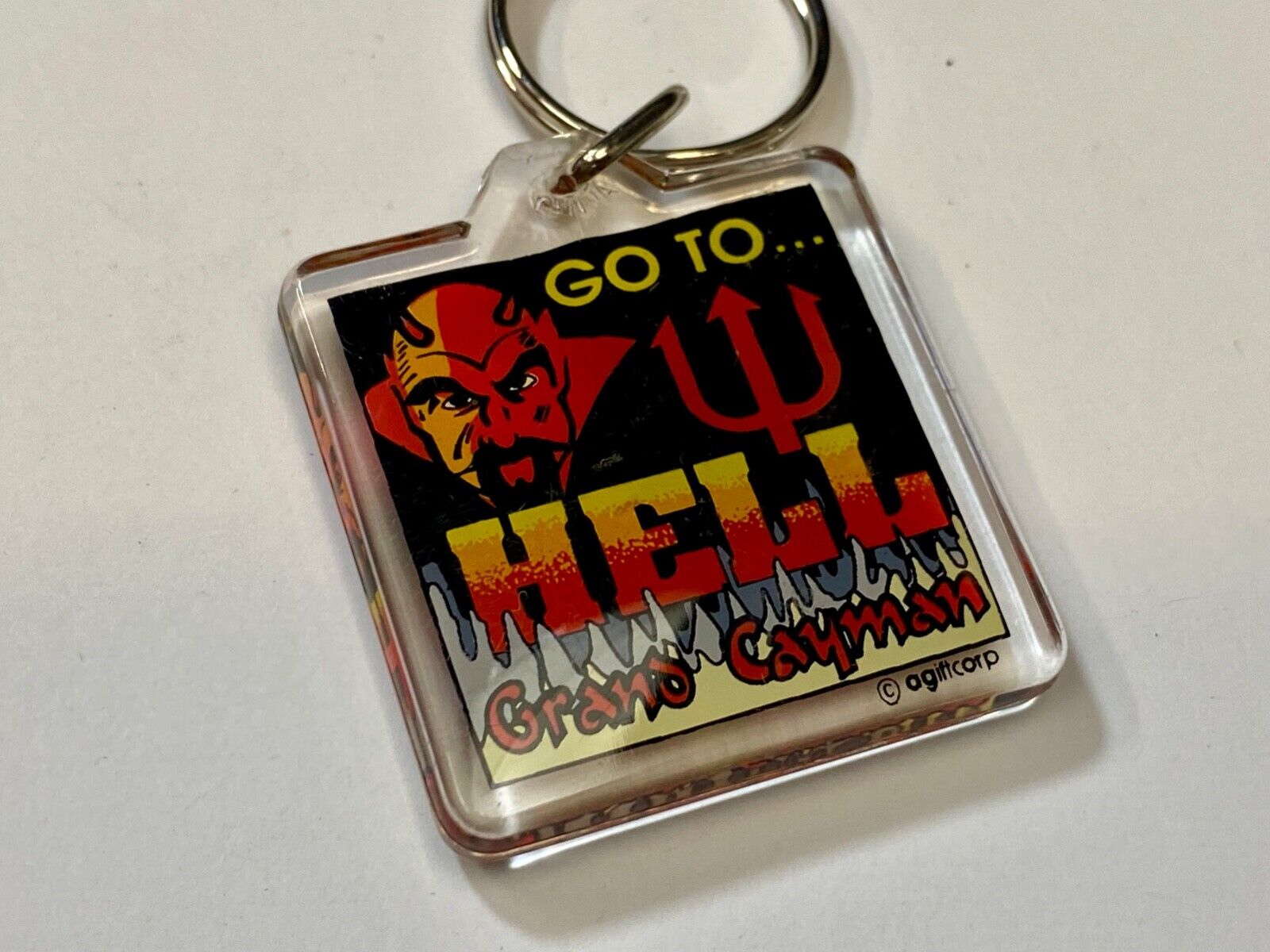 Vintage GO TO HELL Grand Cayman Devil Travel Souvenir Keychain - Key Ring Chain