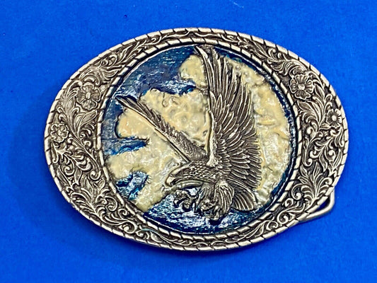 Vintage 1982 American Eagle Flying Wings Wide Indiana Metal Craft Belt Buckle 