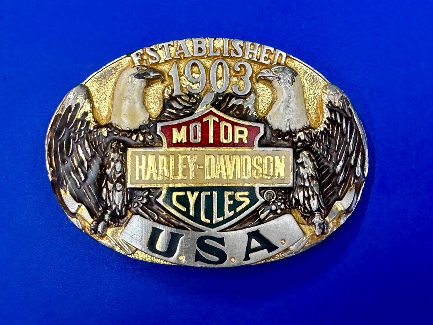 Twin Eagles Harley Davidson Motorcycles 1903 - Vintage 70's Raintree belt buckle