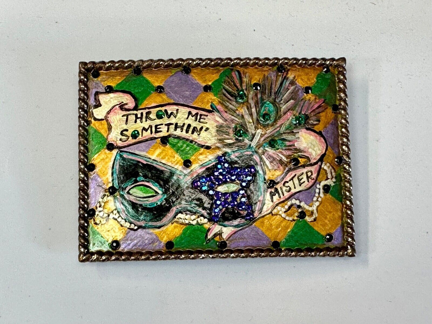 Unique Theatre Stage Show artisan belt buckle - Throw me something mister!